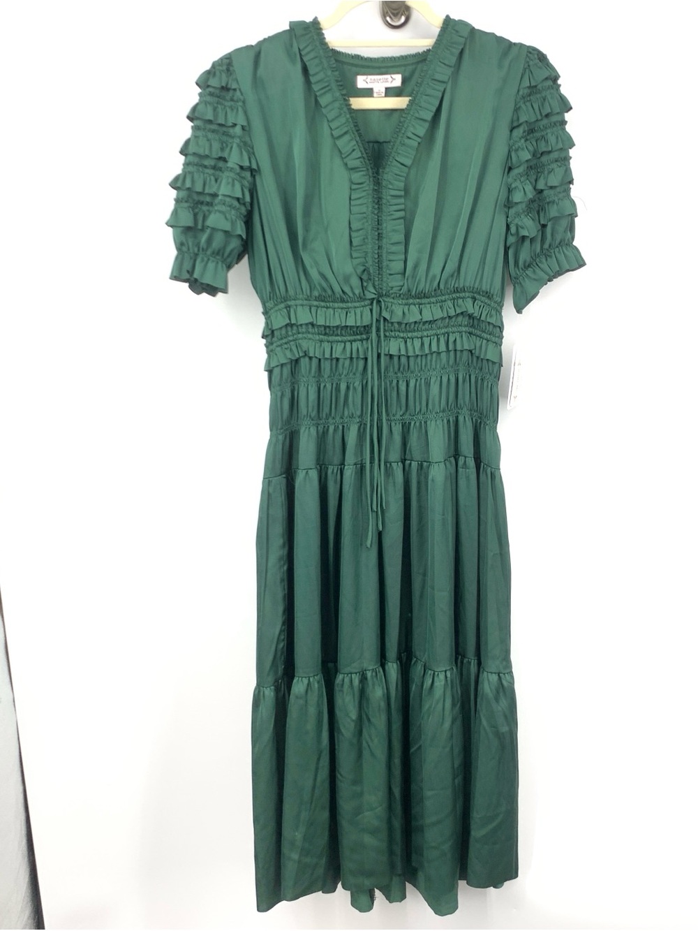 Nanette Lepore Women Size 6 Small Medium Dress Green Long Midi Ruffle Satin